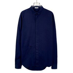 Dior Mens Navy Blue Cotton Long-Sleeve Shirt 39 Embroidered Bee Made In Italy
